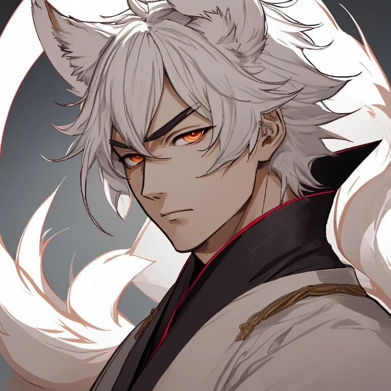 Male, kitsune, commoner, Serious, close up, Dilf