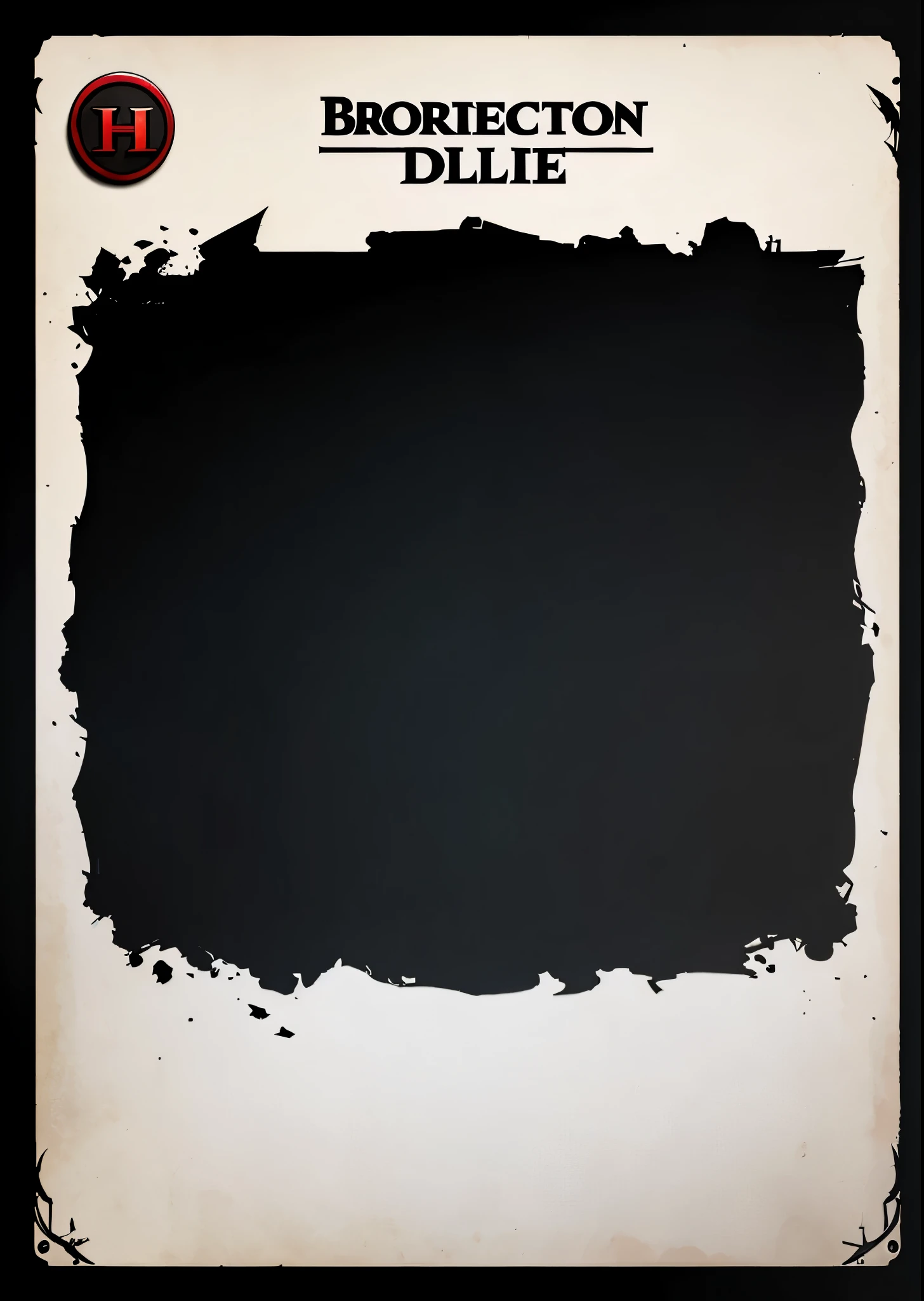 Border for card illustration,card decoration。Suspense style,Detective style,simple style,Old fashion,Parchment file texture,Blood stains texture,Card UI Design,HD,4K。