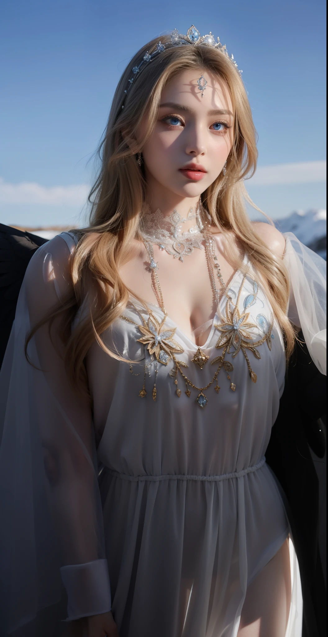 Royal sisters,Exquisite eyes,Snow Queen,Put the crown on your head,Detailed facial expressions body,tall and big,Glamorous characters,Leg length,4K,HD,Sensual,White translucent lace,白皙Full figure,Little cherry mouth,beautiful and cute,Full figure,Glossy Gel Coat,Vampire queen wears luxurious dress,Have a tattoo(intricate tattoo designs),ice princess,面部Rich in details,16 Year Old Angel,eyes are blue(Pupils as deep as the starry sky),gorgeous clothes(Rich in details)