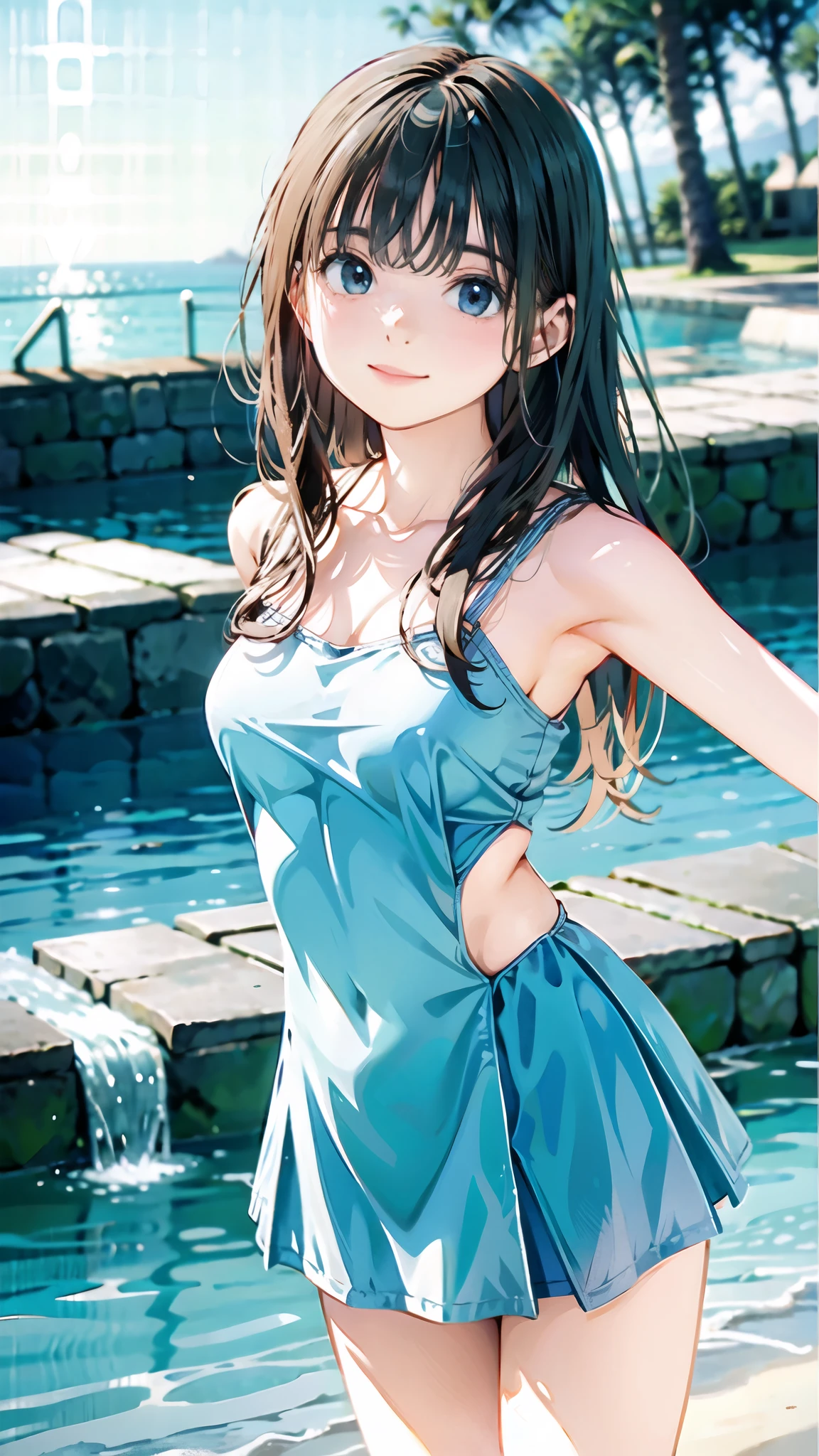 young woman、Ocean、Smile、Exact number of legs、Exact number of arms、refreshing、