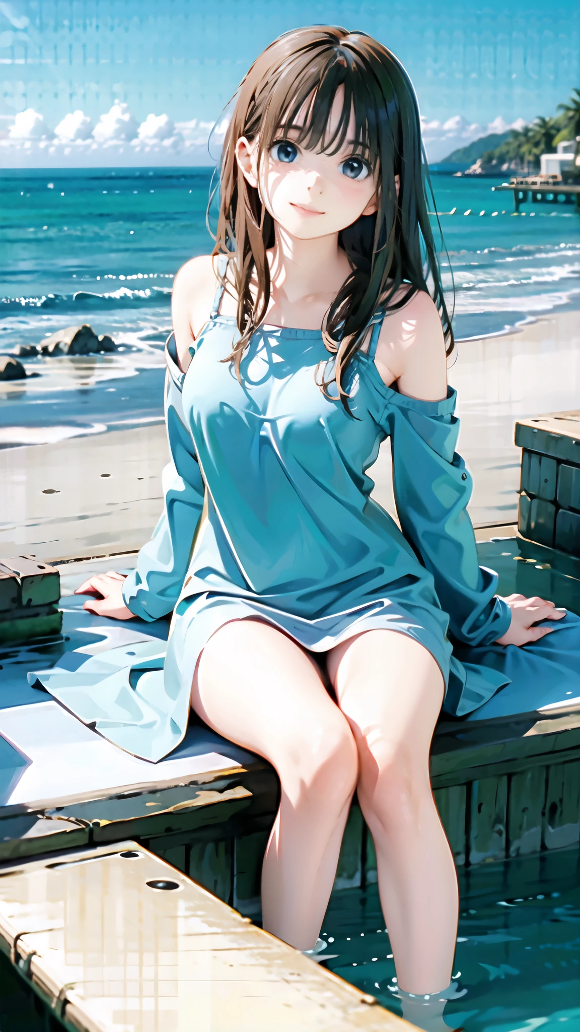 young woman、Ocean、Smile、Exact number of legs、Exact number of arms、refreshing、