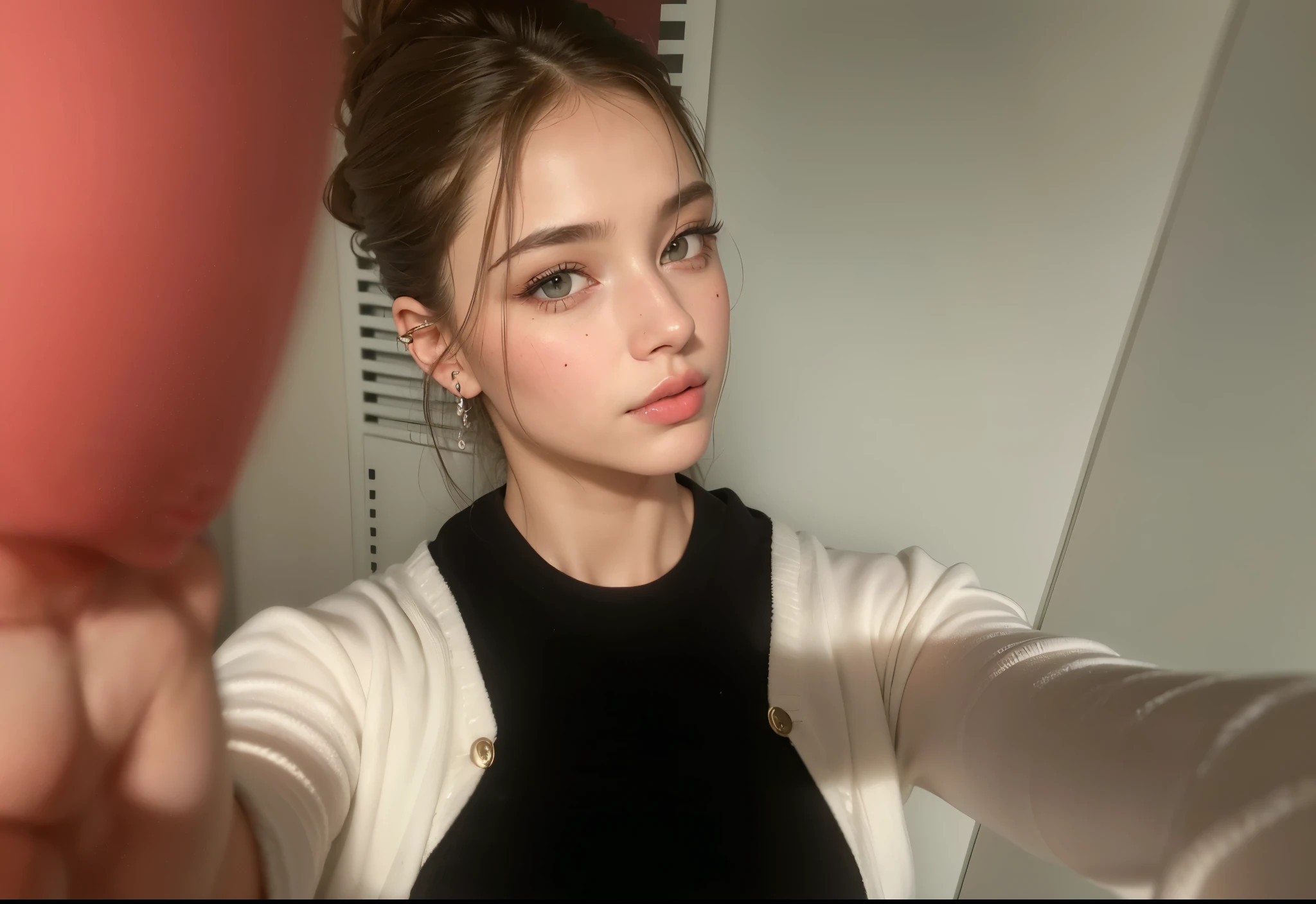 portrait of a woman with headphones on her head, Sophie Mudd agrees, with headphones, 18 years old, beautiful Delfina, Yelena Belova, Angelina Stroganova, brunette with dyed blonde hair, 🤤 portrait of, 2-year-old female model, Yulia Gorokhova, Instagram model (best quality,4k,8k,highres,masterpiece:1.2), ultra-detailed, (realistic,photorealistic,photo-realistic:1.37), portraits, beautiful detailed eyes, beautiful detailed lips, extremely detailed eyes and face, long eyelashes, soft lighting, vibrant colors, professional, studio lighting, close-up of face, subtle smile, elegant pose, vibrant and diverse skin tones, glamorous makeup, glossy finish