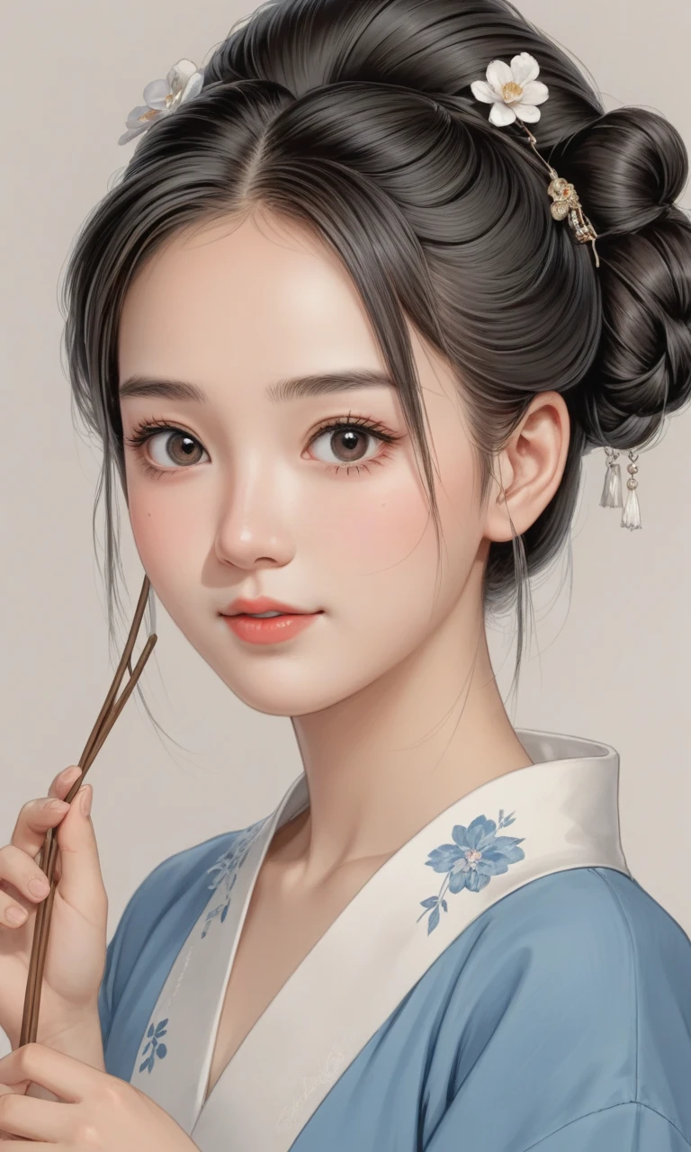 8k, masterpiece, best quality, (traditional chinese ink painting:0.3), Looking at the audience,
1 Chinese girl, perfect face, (perfecteyes:1.5), (Smile:0.2), Traditional Chinese hairstyle, hairpin, Little mouth,
ink, 