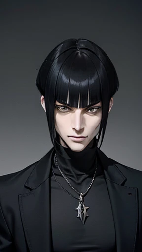 ((Concept ART)) ,(( best quality)), human Male , Pointy Black short hair , Black yellow eyes, ((faces Concept ART ))
