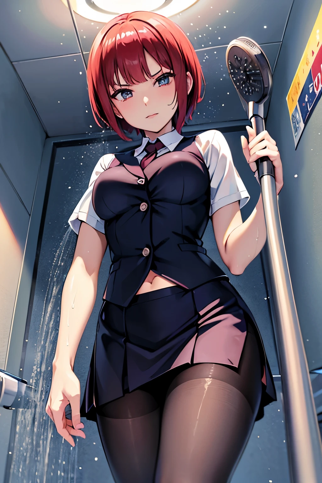 Rio, Super Blackjack、Red Hair、Short Hair、((school uniform))、((pantyhose))、mini skirt、Photo from below、Medium chest、((shower room))、Rio・デ・カーニバル、((Get wet all over))