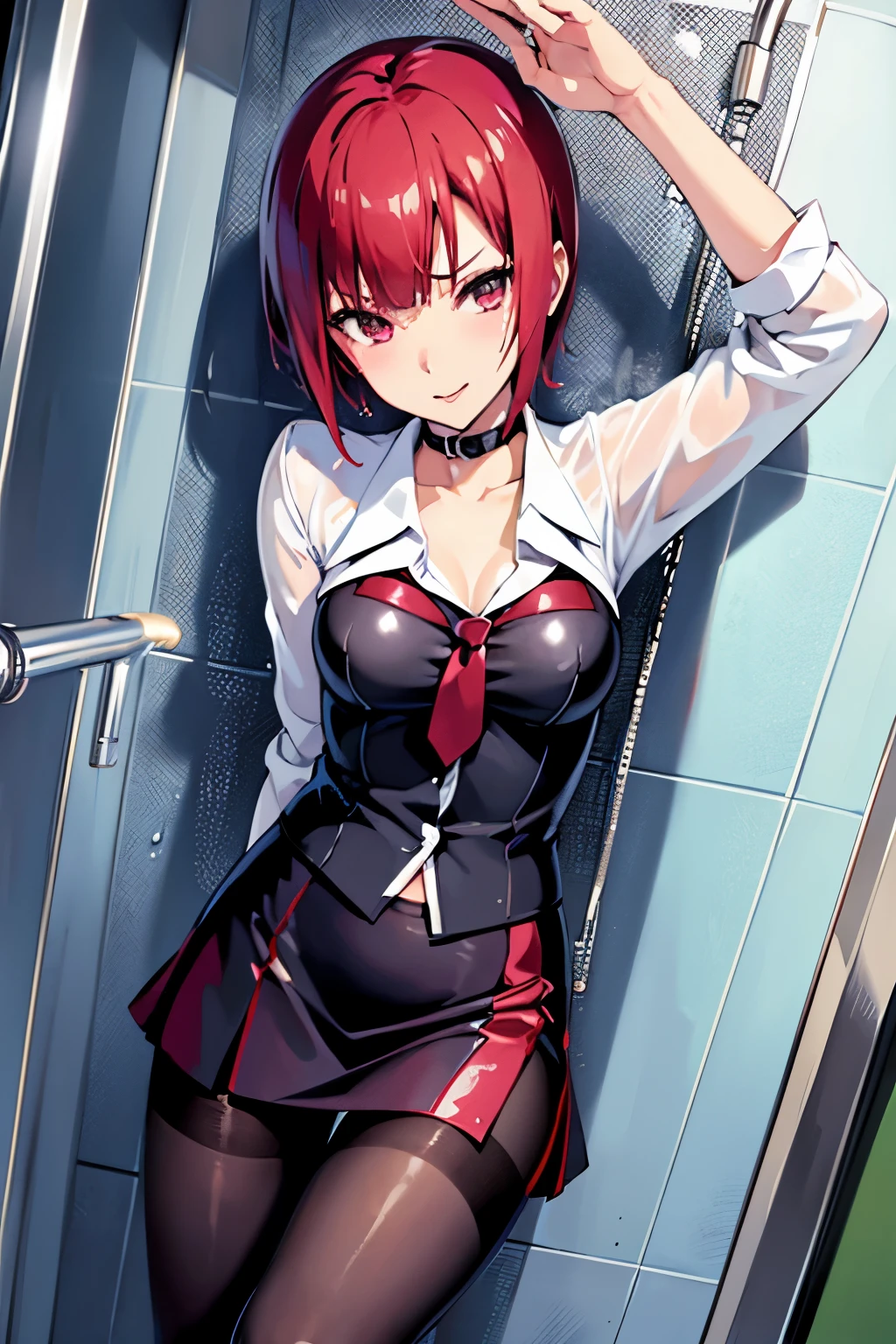 Rio, Super Blackjack、Red Hair、Short Hair、((blouse))、((pantyhose))、mini skirt、Photo from below、Medium chest、((shower room))、Rio・デ・カーニバル、((Get wet all over))