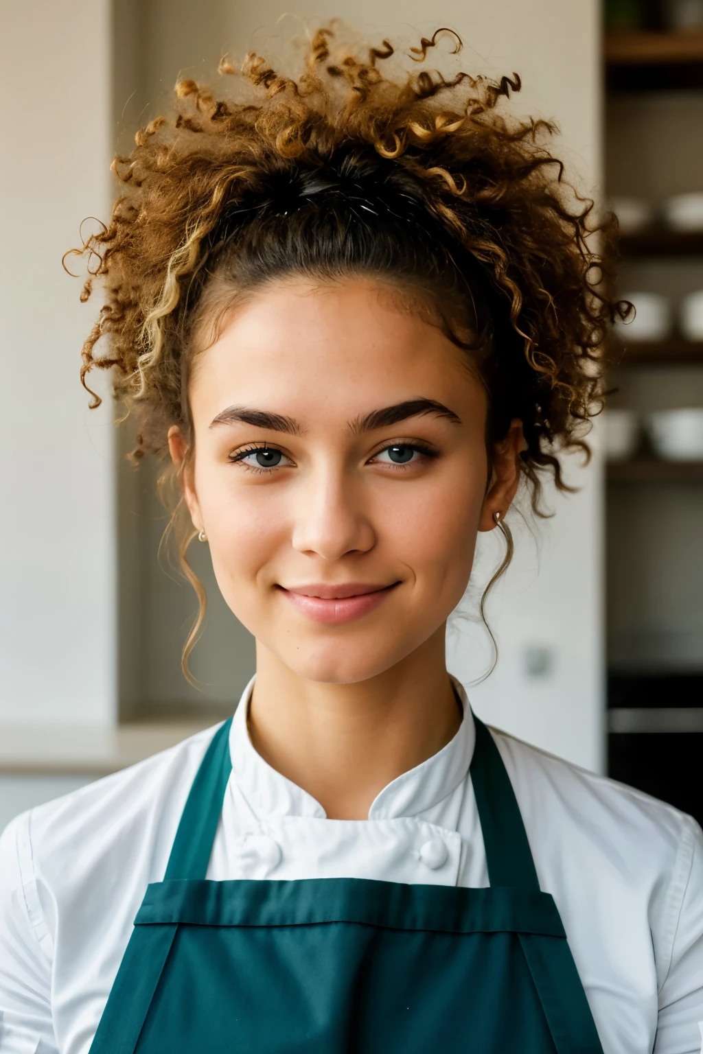 ((best quality)), ((chef-d&#39;artwork)), yeux bleu et vert,  mixed-race complexion, frizzy hair, cheveux blond, height 1 meter 78 , visage grand, yeux bleu, 
