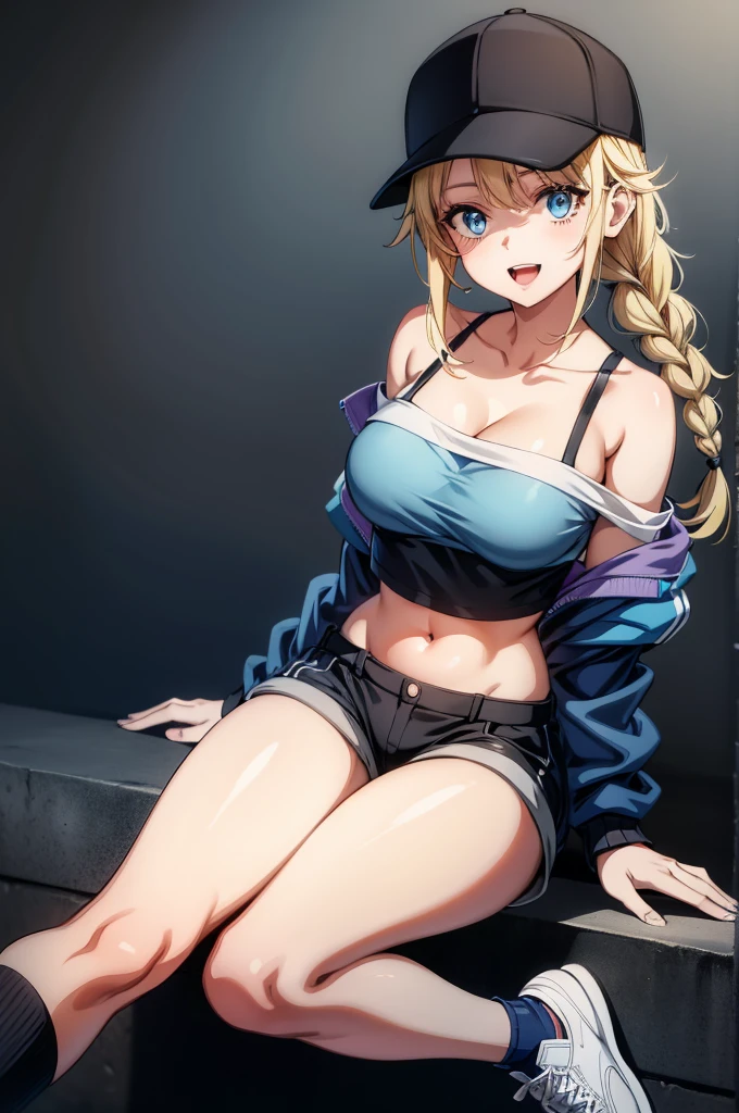 Best Quality, High resolution, distinct image, 8K,masuter piece、artoria、Beautiful and big breasts、The bikini、overknee socks、sneakers、NSFW,Squat and open your legs wide、ssmile、Cam Drink、Downtown at night、Hands behind your head、