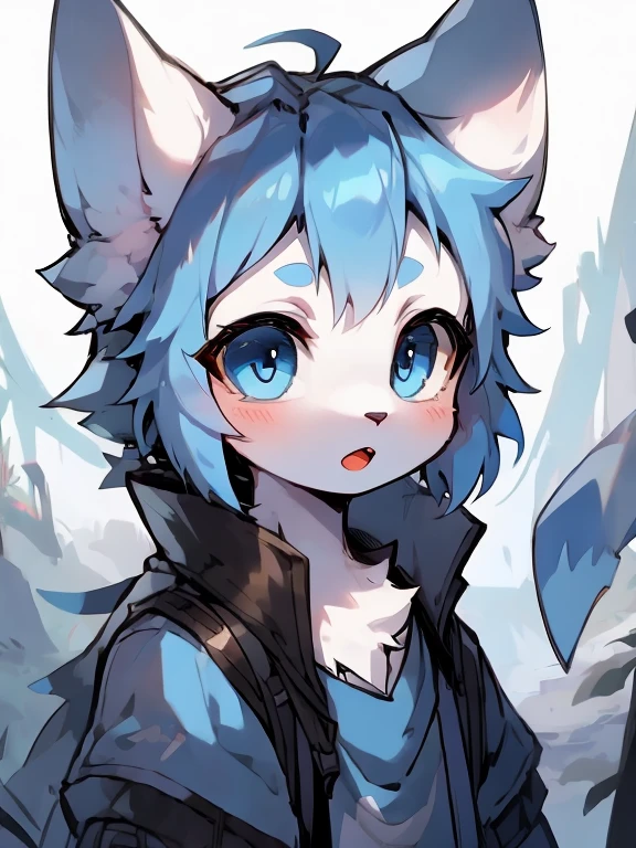 blue eyes,blue hair,white face,cute