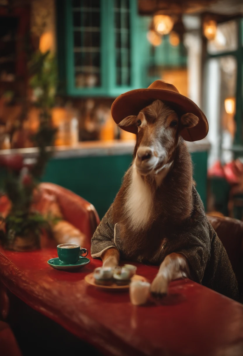 Cabra bebiendo cafe