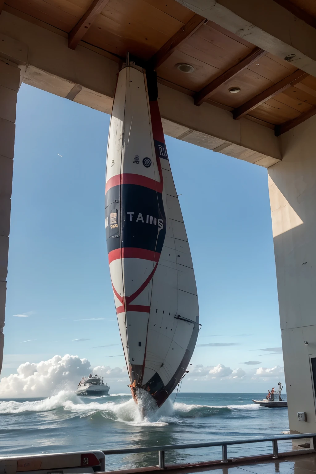 EL MONITOR HUASCAR EN EL COMABTE NAVAL DE IQUIQUE SALIENDO VICTORIOSOCON EL PABELLON NACIONAL DEL PERU MAS RADIANTE QUE NUNCA, LA CORBETA ESMERALDA HUNDIENDOSE Y CASI INCENDIANDOSE EN MAXIMA CALIDAD, EL CIELO ESTA NARANJA Y LAS OLAS ESTAN GOLPEANDO EL MONITOR HUASCAR, EN MAXIMA CALIDAD