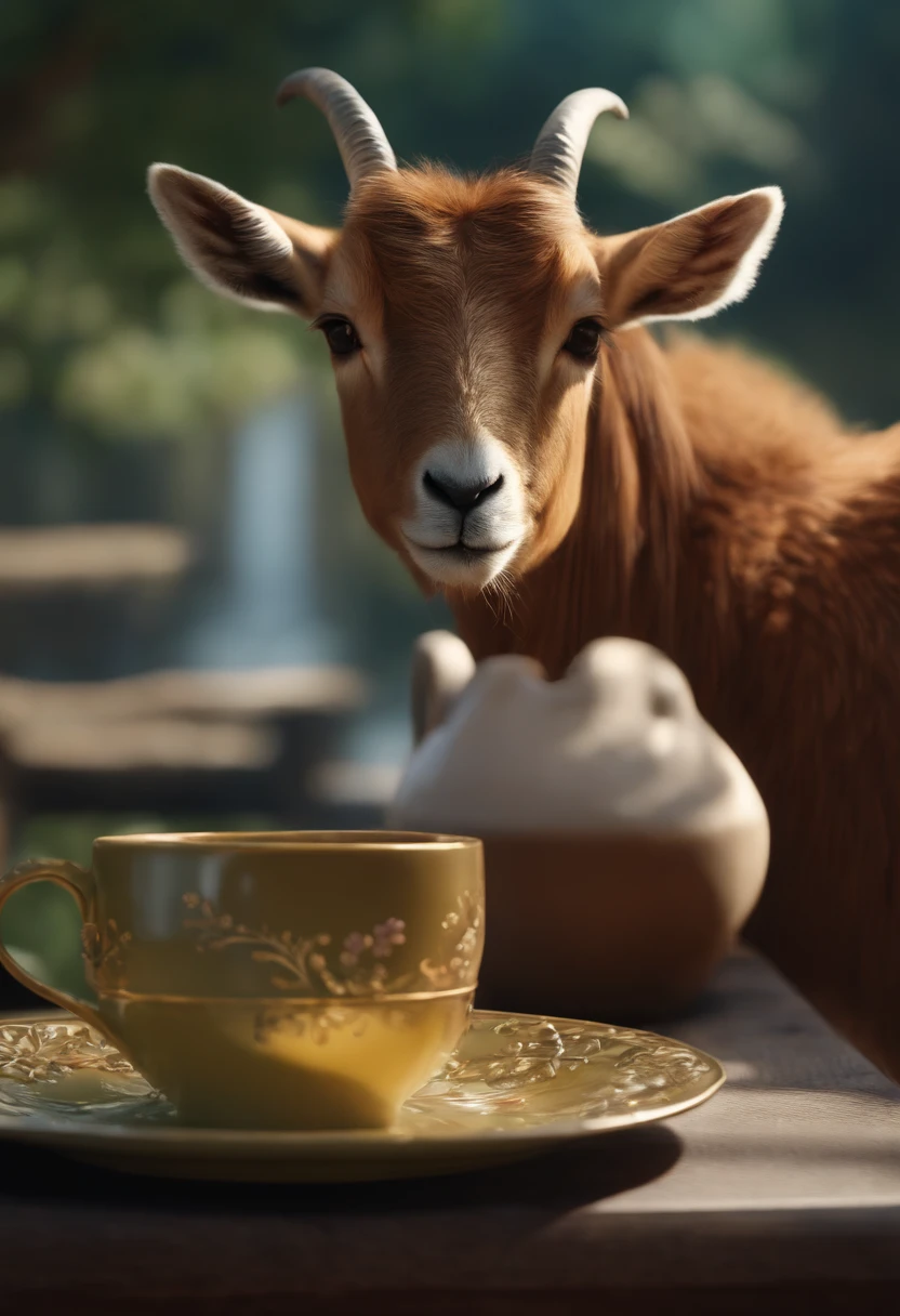 Animal , cabra, con una taza de cafe, Japanese animation , 8k , obra maestra