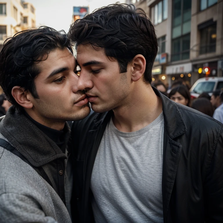 George, who looked unkempt, with short black hair and a slight rash on his face, tried to kiss Ed, Armenian guy, getting into a taxi, but Ed didn't let me do it, because a crowd of people was visible nearby, passing by