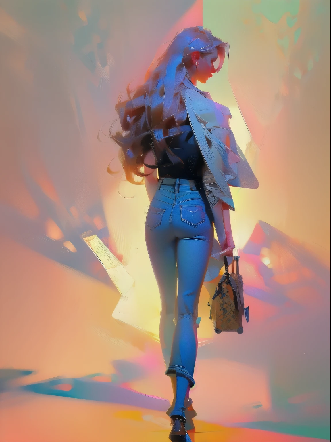 1 mulher, marilyn moroe, wearing wearing Levi's jeans, cabelo solto, summer garden, cores vibrantes, sunlight through the trees, long eyelashes, oil painting, Long exposure, Reflexo de lente, fog, sonhadores, fotografia de rua, snapshot, rua de Nova York