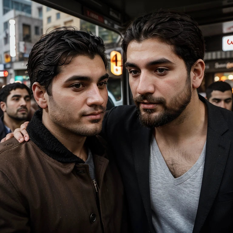 George, who looked unkempt, with short black hair, no beard and slight rash on face, tried to kiss Ed, bearded Armenian guy, getting into a taxi, but Ed didn't let me do it, because a crowd of people was visible nearby, passing by.