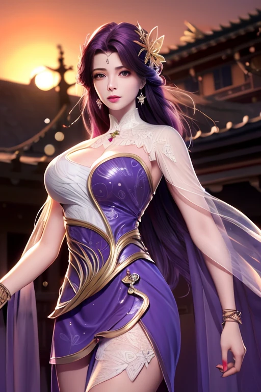 (,1girl, pov,best quality, ) , (((,1girl, solo, large breasts, looking at viewer, cherry blossoms,   , purple_hair, purple_eyes, long_hair, breasts, solo, cloud, jewelry, dress, sunset, sky ))) ultra realistic 8k cg, flawless, clean, masterpiece, professional artwork, famous artwork, cinematic lighting, cinematic bloom, perfect face, beautiful face, fantasy, dreamlike, unreal, science fiction, lace, lace trim, lace-trimmed legwear, luxury, jewelry, diamond, gold, pearl, gem, sapphire, ruby, emerald, intricate detail, delicate pattern, charming, alluring, seductive, erotic, enchanting, hair ornament, necklace, earrings, bracelet, armlet,halo,autumn,