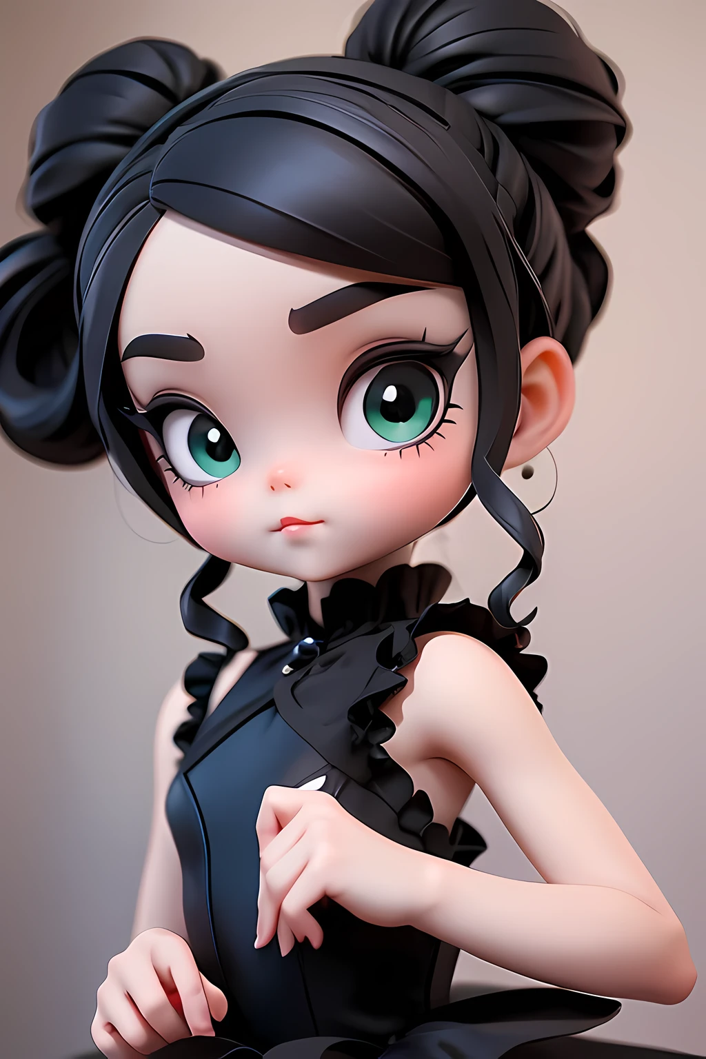 a drawing of a in a black dress, artdoll, ballerina, dark ballerina, dollpunk, ballet style pose, cute cartoon style, cute cartoon, prima ballerina, 🎀 🪓 🧚, dressed as a ballerina, artstatio, hana alisa omer, katelynn mini cute style, ballet, chibi girl, anime chibi, artstatiom,8k,green eye