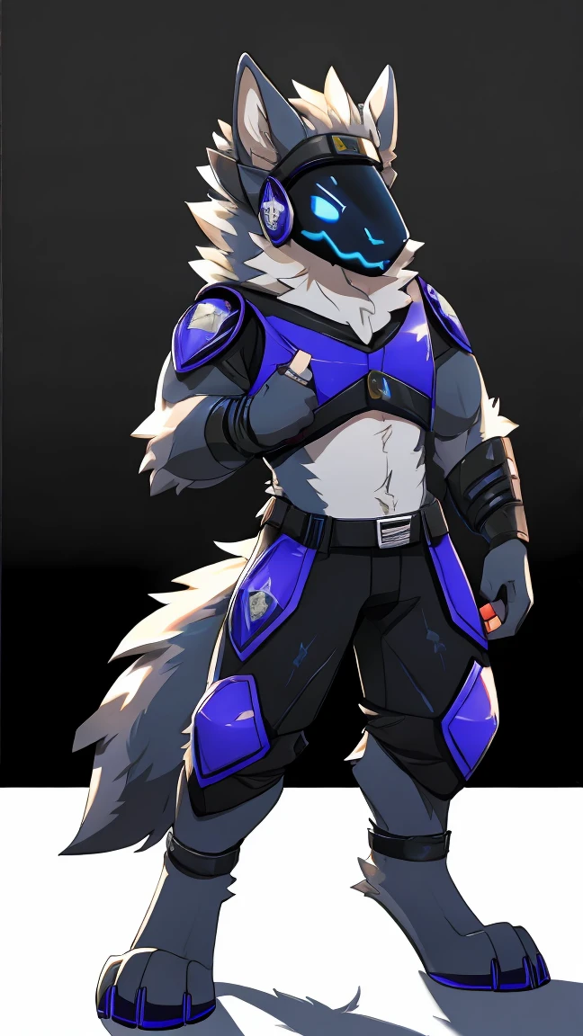 Wolf Protogen furry full body with skinny body, short pants