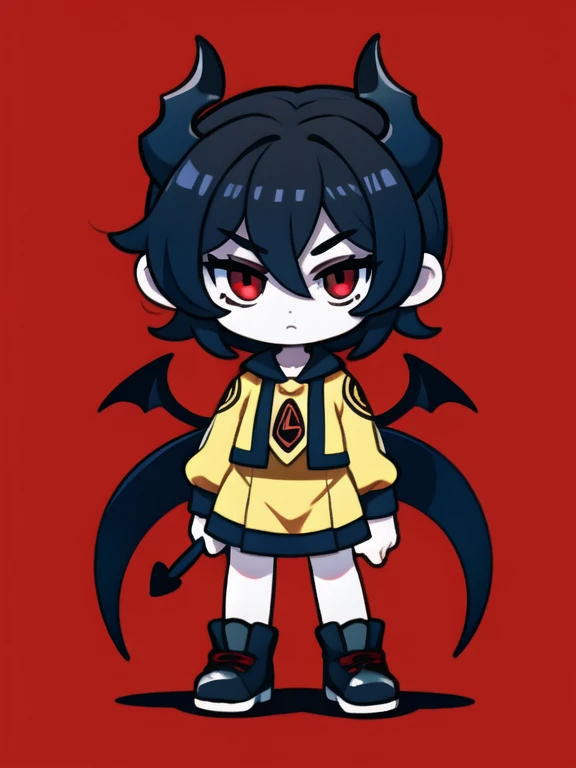 1 chica, pelo negro, ojos rojos, el demonio