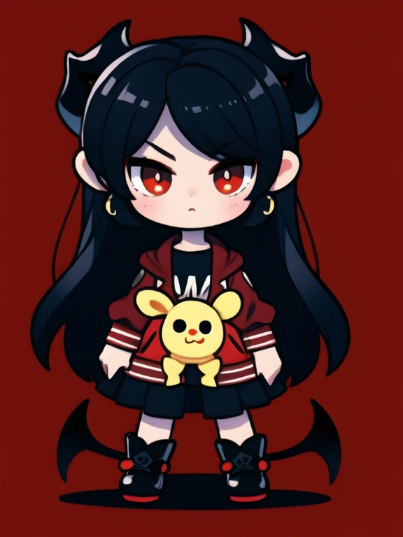 1 chica, pelo negro, ojos rojos, el demonio