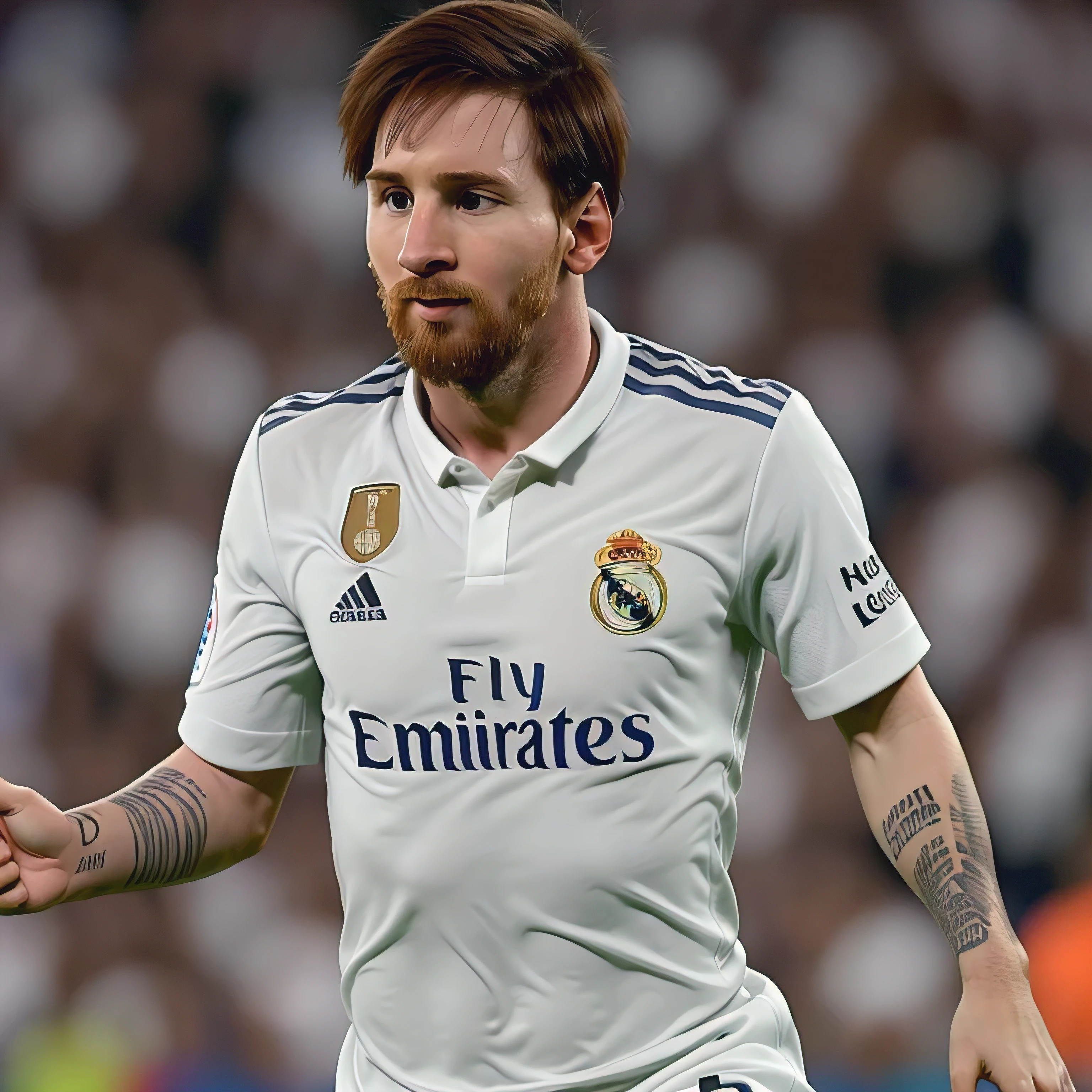 Messi usando a camisa 7 do real Madrid marcando gols no Barcelona