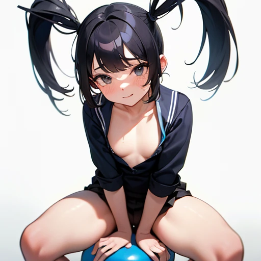 Cute 4 year oa colegial),(is sitting on Fitball ), braga mojada, camisa abierta, (without bra ), (face 4 years).