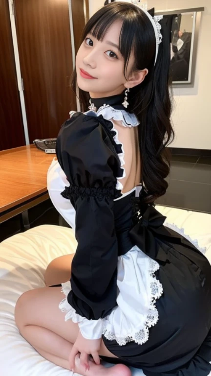 Wear the cutest gothic maid outfit in the world,Z cup big,The sculpture model is fascinating., (1 girl:1.3)、Realistic photos、Photorealistic:1.4 Official art、Very detailed、beautifully、aesthetic、Beautiful Fester Piece、highest quality、Turn the lye over 、Spread your legs wide、Huge 、Exposed breasts、(barefoot)、The cutest maid choker in the world、the cutest gloves in the world、The most beautiful skin in the world、the cutest earrings in the world、The cutest sleeping face in the world、The world&#39;s cutest gravure idol pose、The most attractive body in the world、Koyokan, The rotor is inside the vagina, Ecstasy face, Climax expression, show your upper body, Side view, Show Viewer, ((I can not stand it:1.5))、((Put your hands behind your back))