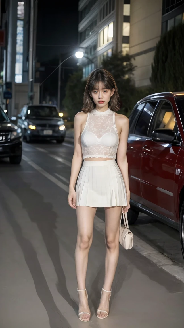 8K、Ultra HD resolution、Inspired by Asian female stars、movie stills、Dramatic、ridiculous、(best quality、Ultra HD resolution:1.3)、（original photo:1.5）、(Realistic shadows)、 ( Depth of Field)、(Full body female love:1.3)、Standing by the river at night、searchlight、 Perfect work of art、2 beautiful women、Real People、Real face、Very detailed脸部细节、Exquisite eyes、smart eyes、Double eyelids、red puffy eyes、cry、Perfect body、toned muscles、Muscle lines、stylish fashion、(sophisticated fashion、colorful、pattern、stripe、hollow、Lace、pattern)、Sexy tight skirt、Sexy long legs、Glamorous heels、Standing、Wet clothes、Very detailed，Detailed details、every detail、Ultra HD resolution、Natural Light、real background、Night view