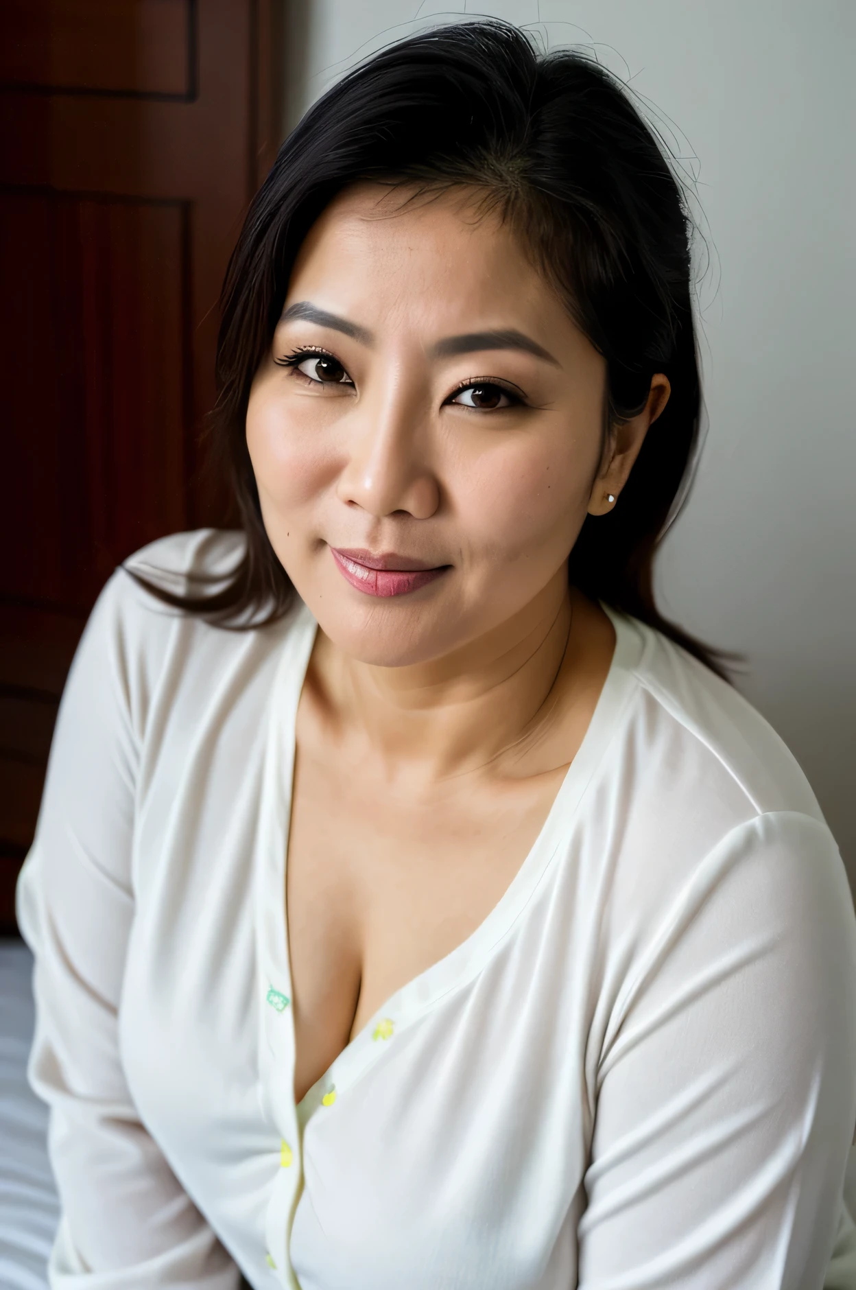 (melhor qualidade)), ((obra de arte)), (detalhado), rosto perfeito,of a 45 year old Asian woman, com um pijama, sexual