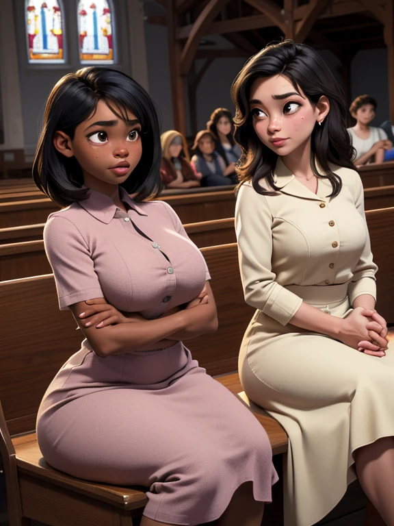 Perfect body, support group of young single moms from the city, masterpiece,, different ethnicities, different ages (18-45), all wearing different modest church outfits, big huge , small waists, round asses, perfect beautiful faces, big sad eyes, sobbing, full lips. Sitting in a circle at a church basement 