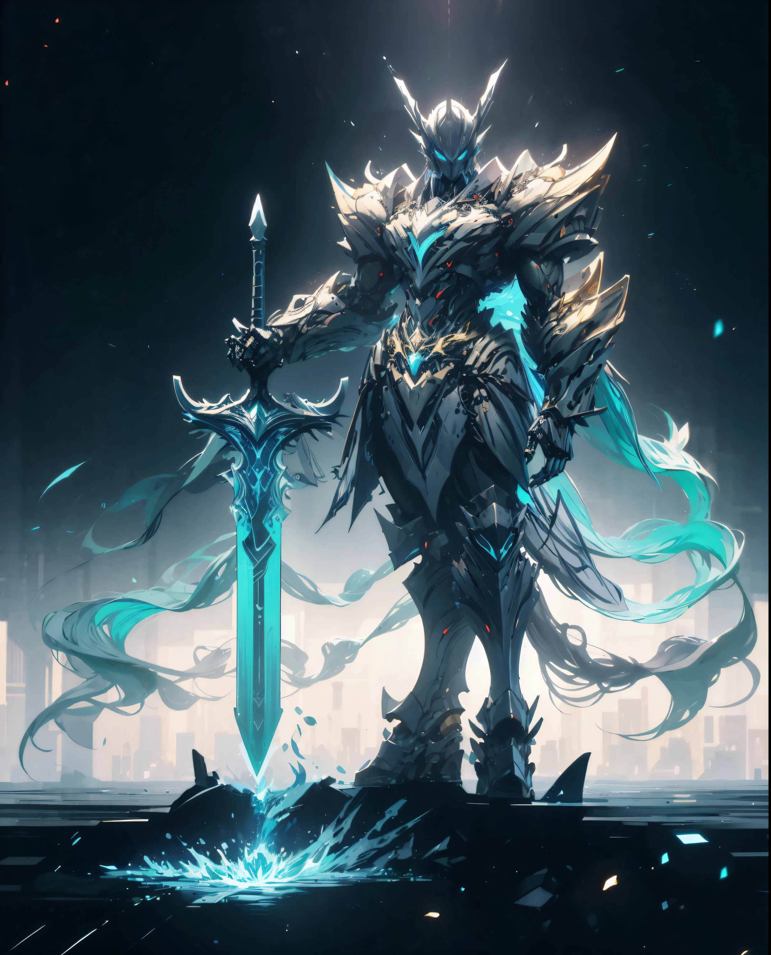 plano super amplo, Foto frontal de corpo inteiro,mecha male warrior, Estilo Imperador de Jade,《Mech colors are gold and silver white》,(《Segurando a espada Xuanyuan》,The sword is full of futuristic technology,),(Mecha de corpo inteiro), keqing do impacto genshin, (obra de arte) , A melhor qualidade, alta qualidade,Armadura de Ouro,film lighting, (futuro requintado), Linda e linda, ultra detalhado, great composition, flutuando, profundidade de campo, (CG muito detalhado,Papel de parede da unidade 8k), (Belo detalhe de fundo), dramatic lights, GOGETTA, mecha,melhor qualidade,ultra-high resolution,