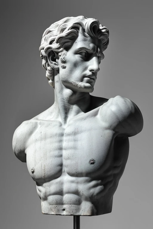 black and white realistic detailed stoic greek god statue front view