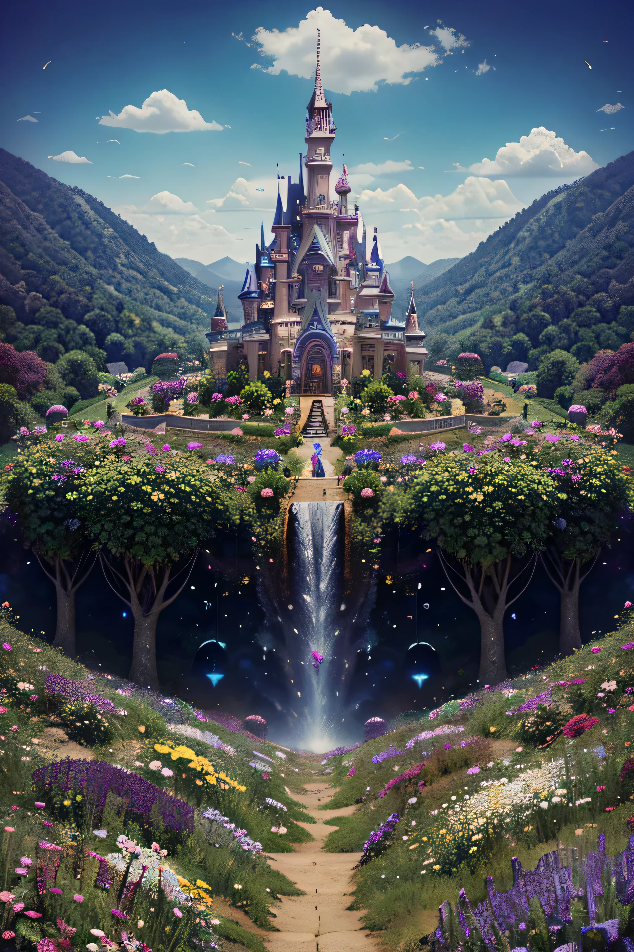 A fantasy land LSD trippy inspired elaborate flora eclectic and whimsical