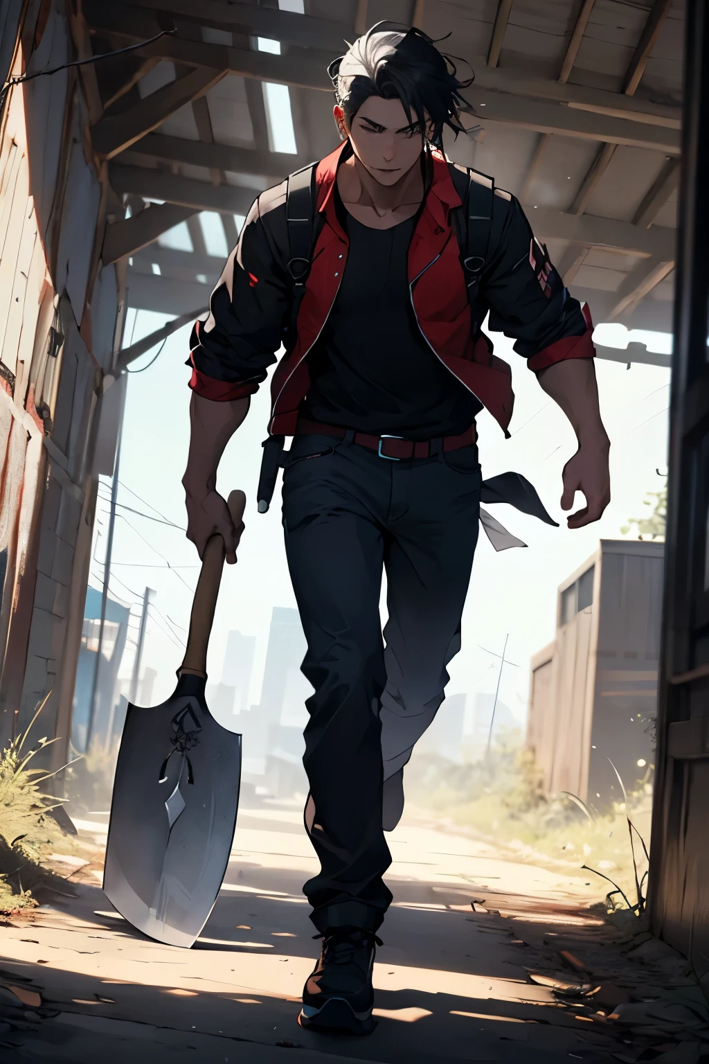 A man with white hair chases after a guy with black hair holding an axe in his hands