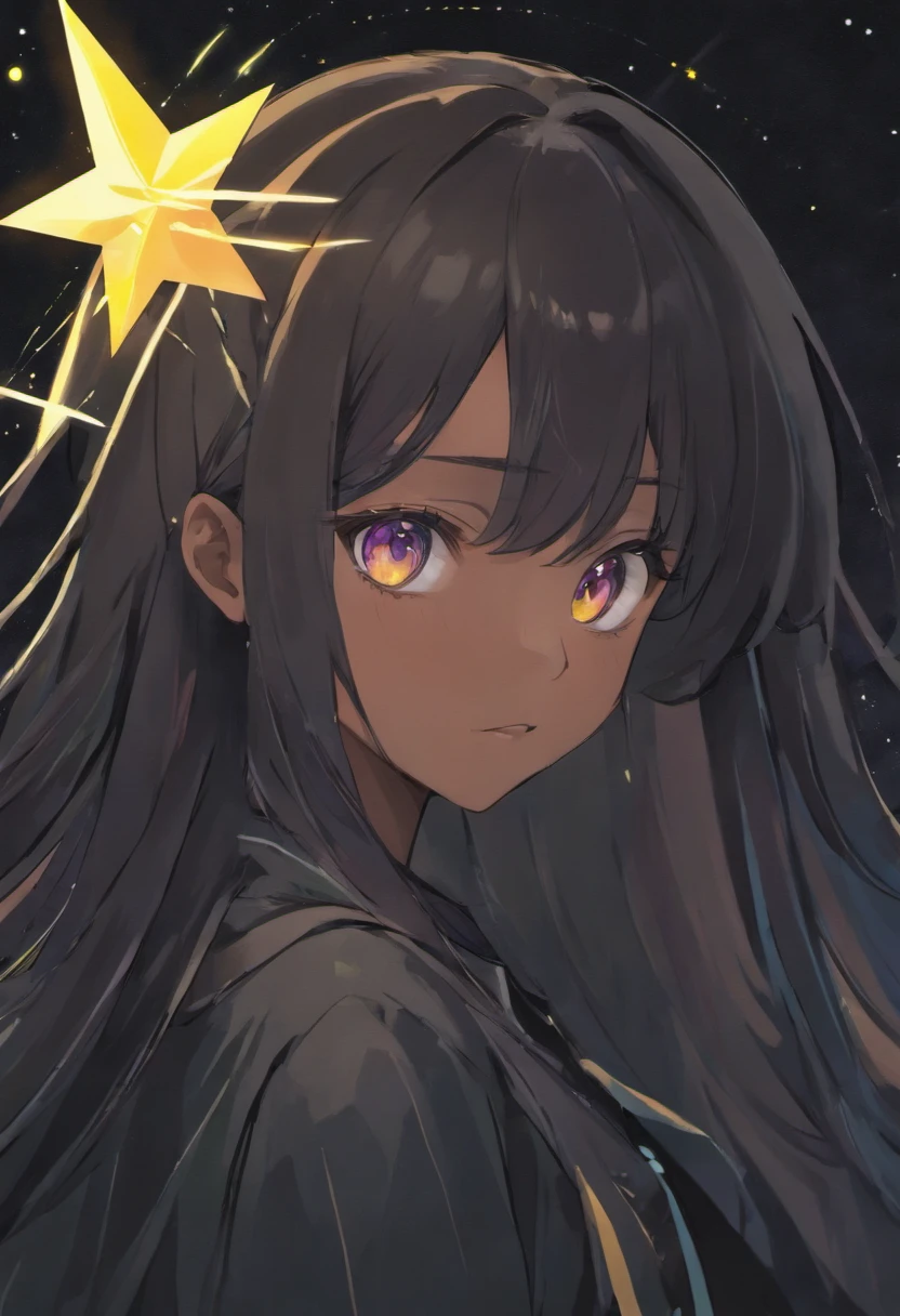 Black woman long hair with star in her eye