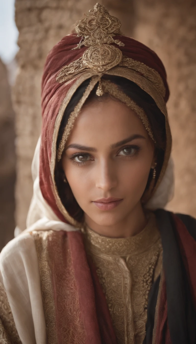 In the 11th century, a figure emerges in the Islamic history of Yemen, becoming an unforgettable leader. Meet Arwa al-Sulayhi. 32k uhd 5d ultra realistic cimenatic image, panoramic view.