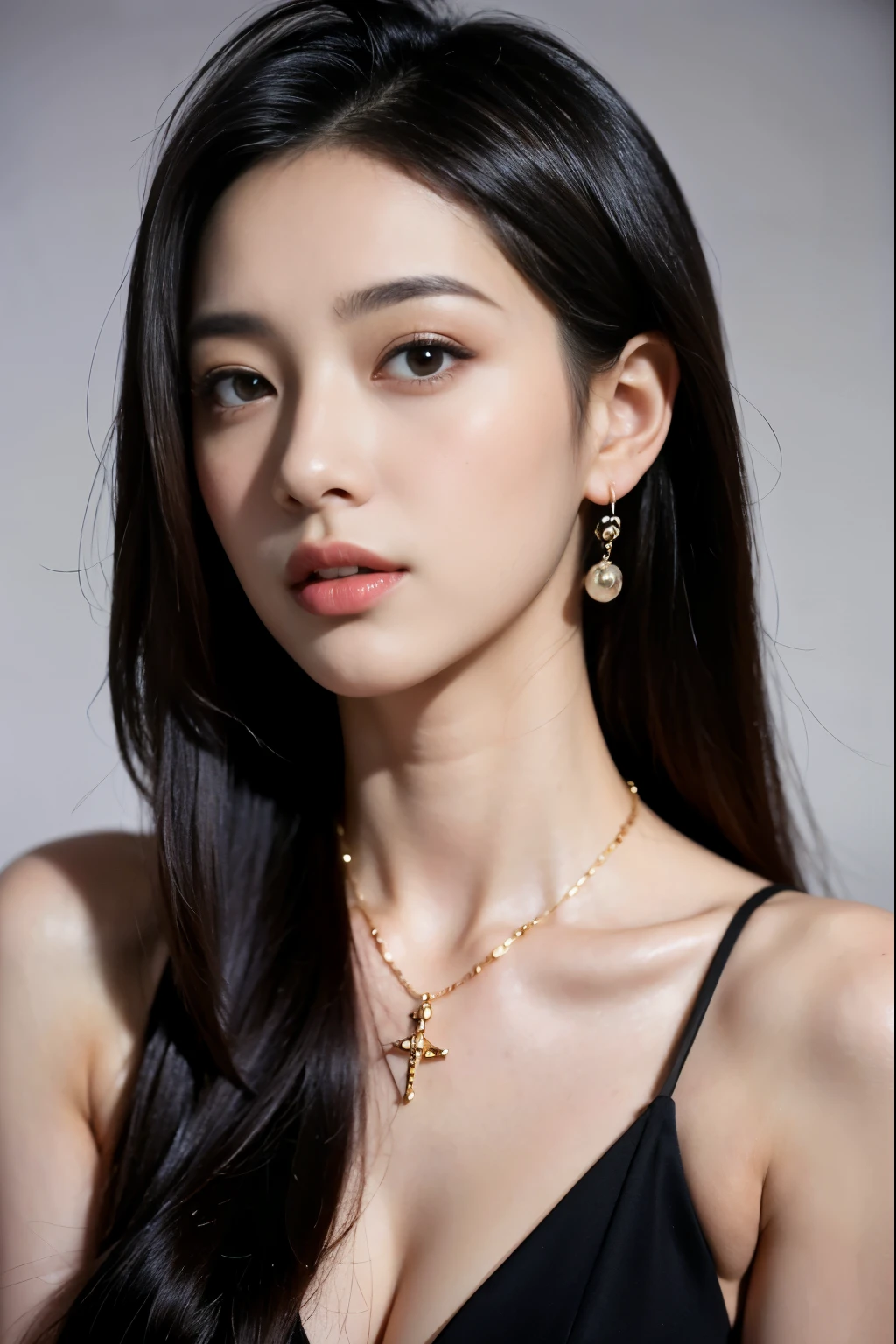 (masterpiece:1.3), (8 thousand, realistic, RAW photos, best quality: 1.4), (1 woman),(very sexy), (Beautiful makeover), (유난히 아름다운 realistic 얼굴), (Build a beautiful body) , (beautiful face), (beautiful face), (long eyelashes), (double eyelid), (realistic face), (black hair. parted, long hair:1.3), (아름다운 parted스타일), (realistic eyes), (really beautiful and delicate eyes), (realistic skin), (beautiful skin), (absurd), (attractive), (ultra high resolution), (extremely realistic), (very detailed), (golden ratio), (necklace), (earring), (So beautiful and sexy)