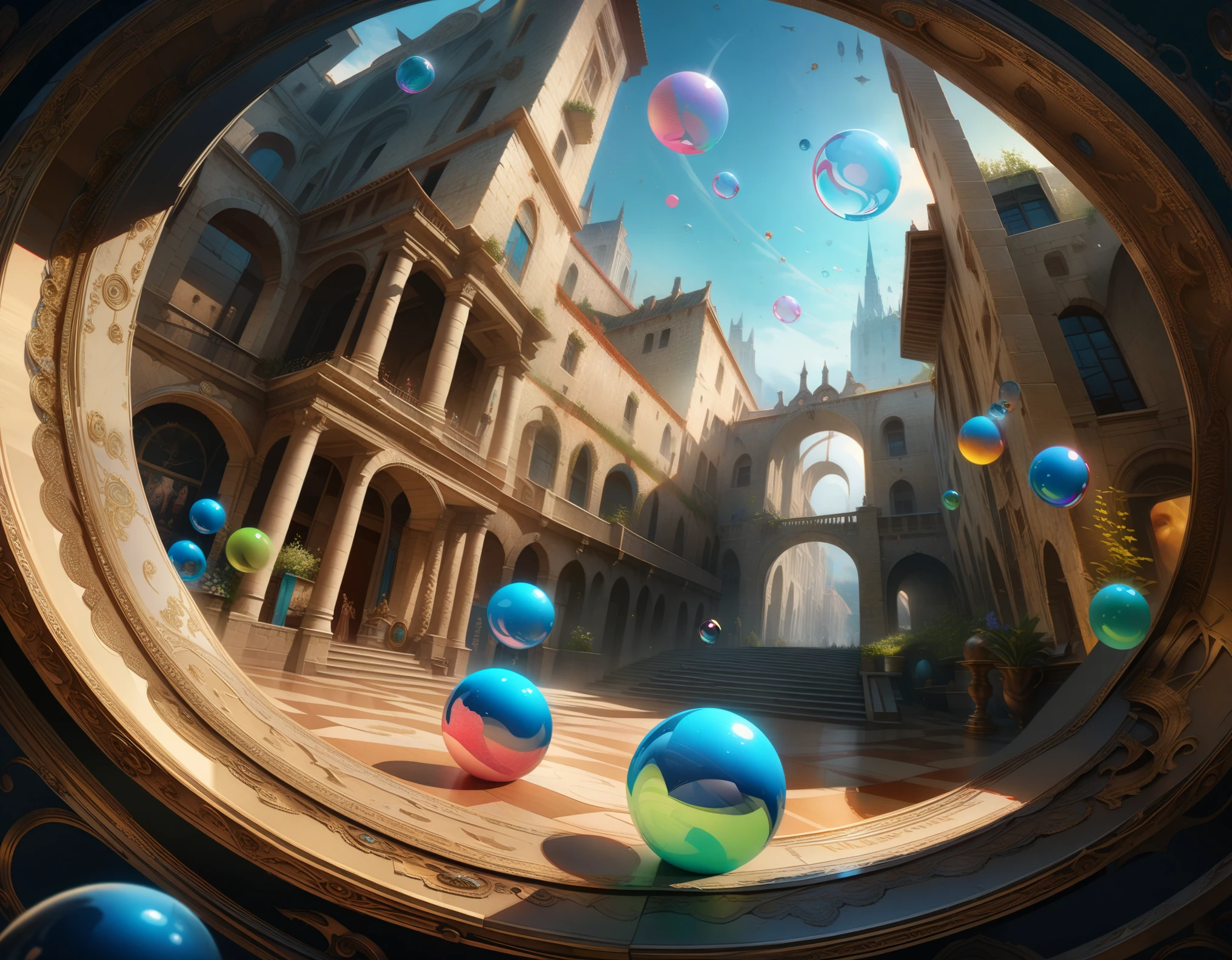 dramatic angle, (((history))), history inside many floating bubbles, eras streaming, ancient, middle age, early modern, modern, future, fantastic images, flashback, beyond memories, eternal, ((photorealism, hyperrealism, RGB 32 bit, three-dimensional rendering)), ((masterpiece, best quality, ultra-detailed, an extremely delicate and beautiful)), ((extremely detailed CG unity 8k wallpaper)), ((award winning, ccurate, UHD, textured skin, chromatic aberration, perfect anatomy, golden ratio)), (concept art), (exquisite attention to detail), ((perfect_composition, perfect_design, perfect_layout, perfect_detail, ultra_detailed)), ((aesthetic harmony))