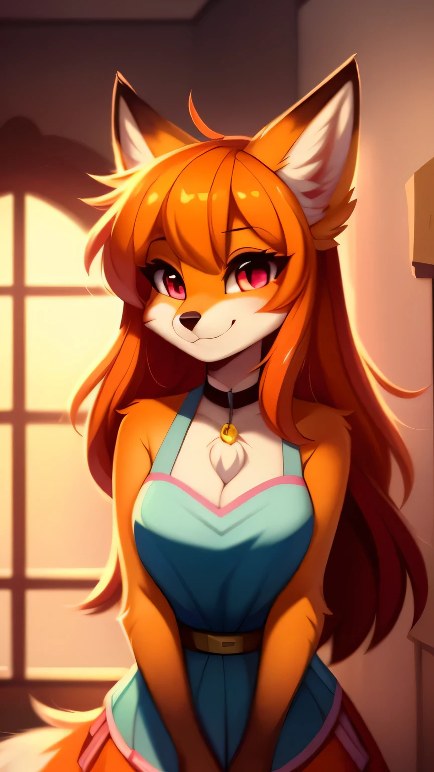 Nervous smiling, uploaded the e621, beautiful and detailed, woman (((female))) ((anthro)) Fox, (Fox girl), by waspsalad, by phluks, by zero-sum, cinematic lighting, Fox, (anthro, fluffy fur, character focus:1.1), 1girl, anthro fox girl, body fur, orange fur, orange body, orange hair, curvy, sexy, nice, cute, hot, comfortable anime-style cartoon-style, digital drawing, (half-closed eyes), pink eyes