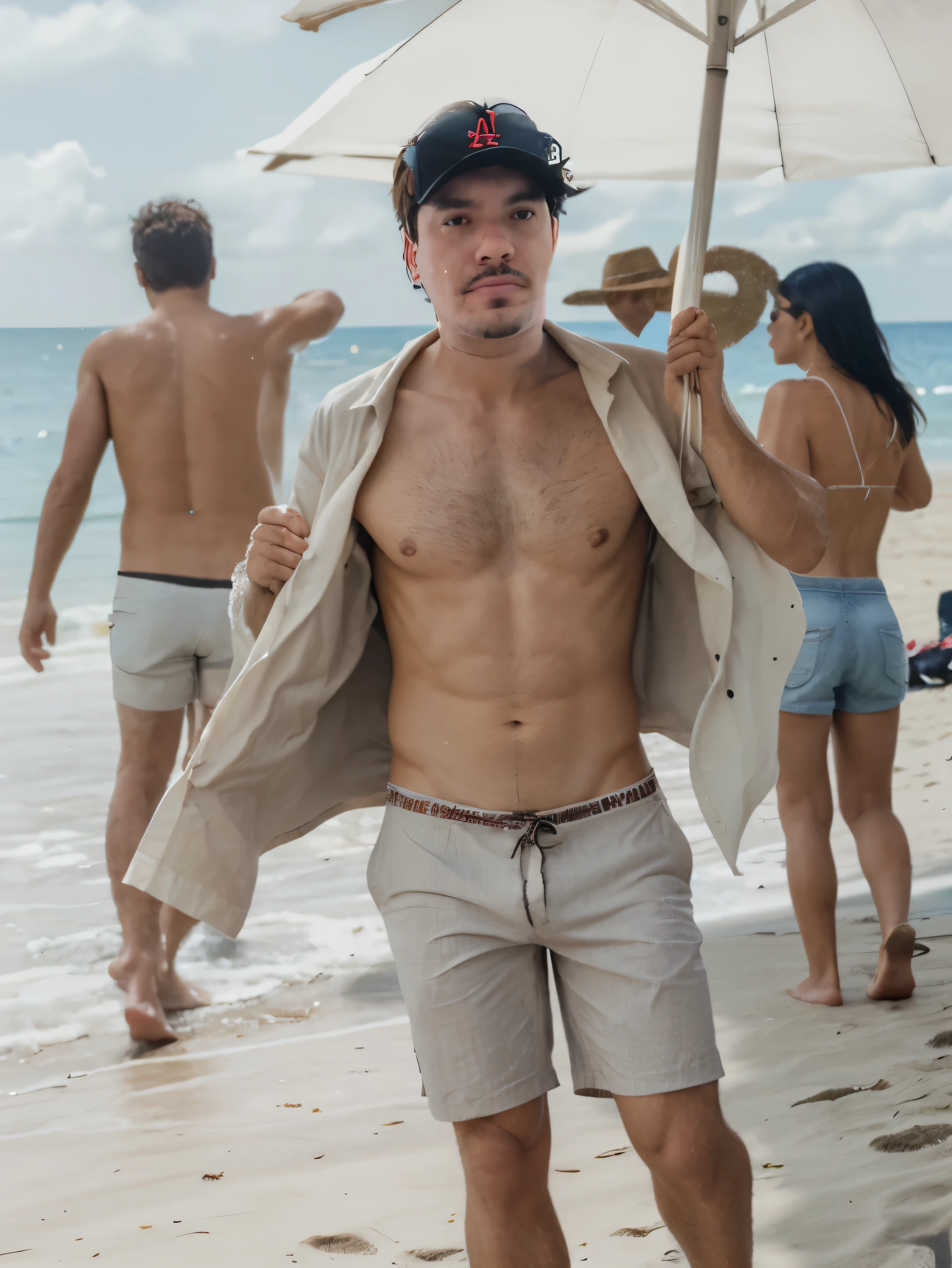 man in summer clothes on the beach