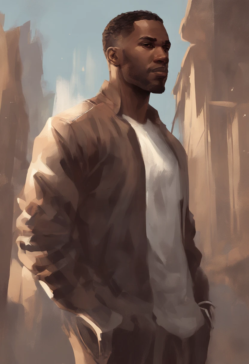 Mid 20's black man tall with brown eyes that looks like he plays soccer 
