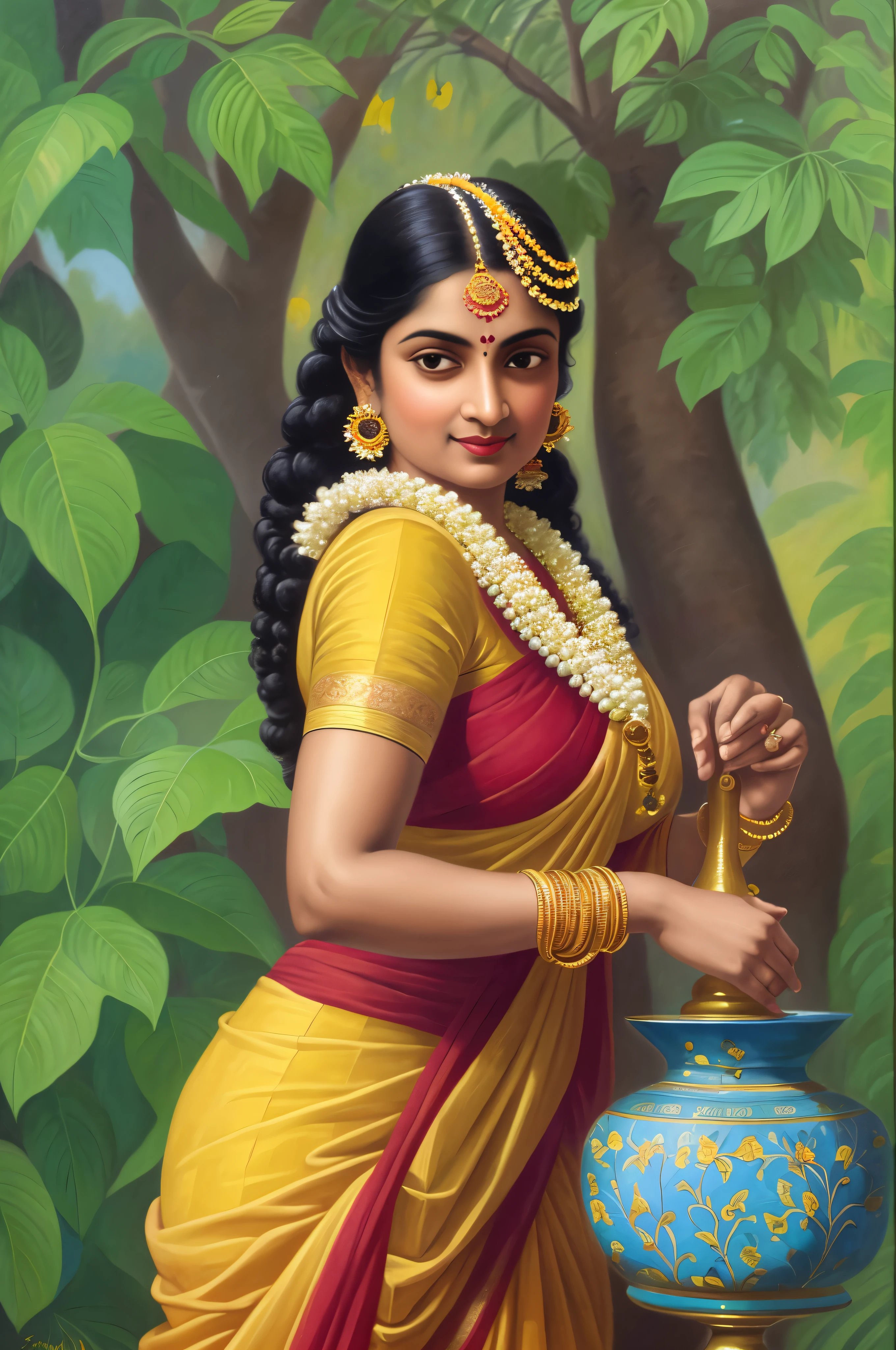 ((realistic:1.5)),((best quality)), ((masterpiece)),((detailed)), (1girl), {a beautiful female wearing a Sari}, (upper body:1.3),super-wide-angle lens,face focus, mature,sexy,toned muscles,long legs,curvy, barefoot, oversized firm breasts, open cleavage, drooping breasts, thick thighs,wide hips, thin legs, green eyes,long black hair,floting hair,long eyelashes, (detailed face,beautiful eye, detailed pupilss,detailed clothes features, clear background:1.3), (Bindi,Jhumkas:1.3), (Armlet, Haar, Payal,Maang Tikka,Jhumkas,Kamarband,Bangles:1.3), mysterious ancient ruin, lush forests, deep canyons,bridge,river,cliff,cloud, lakes,rock,waterfalls, flowers, grass, fog,vine,tree, smoke, best shadow,bright details,sharp,perfect composistion, Intricate, Sharp focus, dramatic, by Frank Frazetta,by Julie Bell,by Olivia De Berardinis,by Luis Royo,by boris vallejo, (specular lighting:1.3),rim light, kerala princesses, malayalam, mallu blouse, playing, princesses playing with water, onam naked underwear, white colors outfit, laying on the floor, spooning her friend, hand on underwear, thirsty face, erotic face, lips open, undressed, naked, topless, pointed nipples, servant, gasping, breathing hard, fist clenched, visible slit