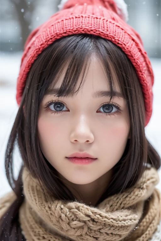 one girl, (a beauty girl, delicate girl:1.3), (:1.3),
break, Browsing Caution, (publish nudes:1.3), (scarf, Knitted hat:1.3),
break, Very fine grain definition, (Symmetrical eyes:1.3),
break, (Snow Scene:1.3),
break, Small breasts, Brown eyes, parted bangs, brown hair,  girl,
break, (Eyes and facial details:1.0),
break, (masterpiece, highest quality, Super detailed, Detailed face, 8k)