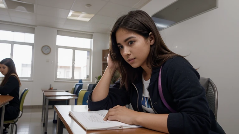 imagen 01 perfil  Ana:  una estudiante brillante, He has always stood out for his academic ability and his commitment to his studies.          imagen 02 perfil de ana:  llegando tarde a clases, showing lack of interest in subjects and presenting symptoms of anxiety.
