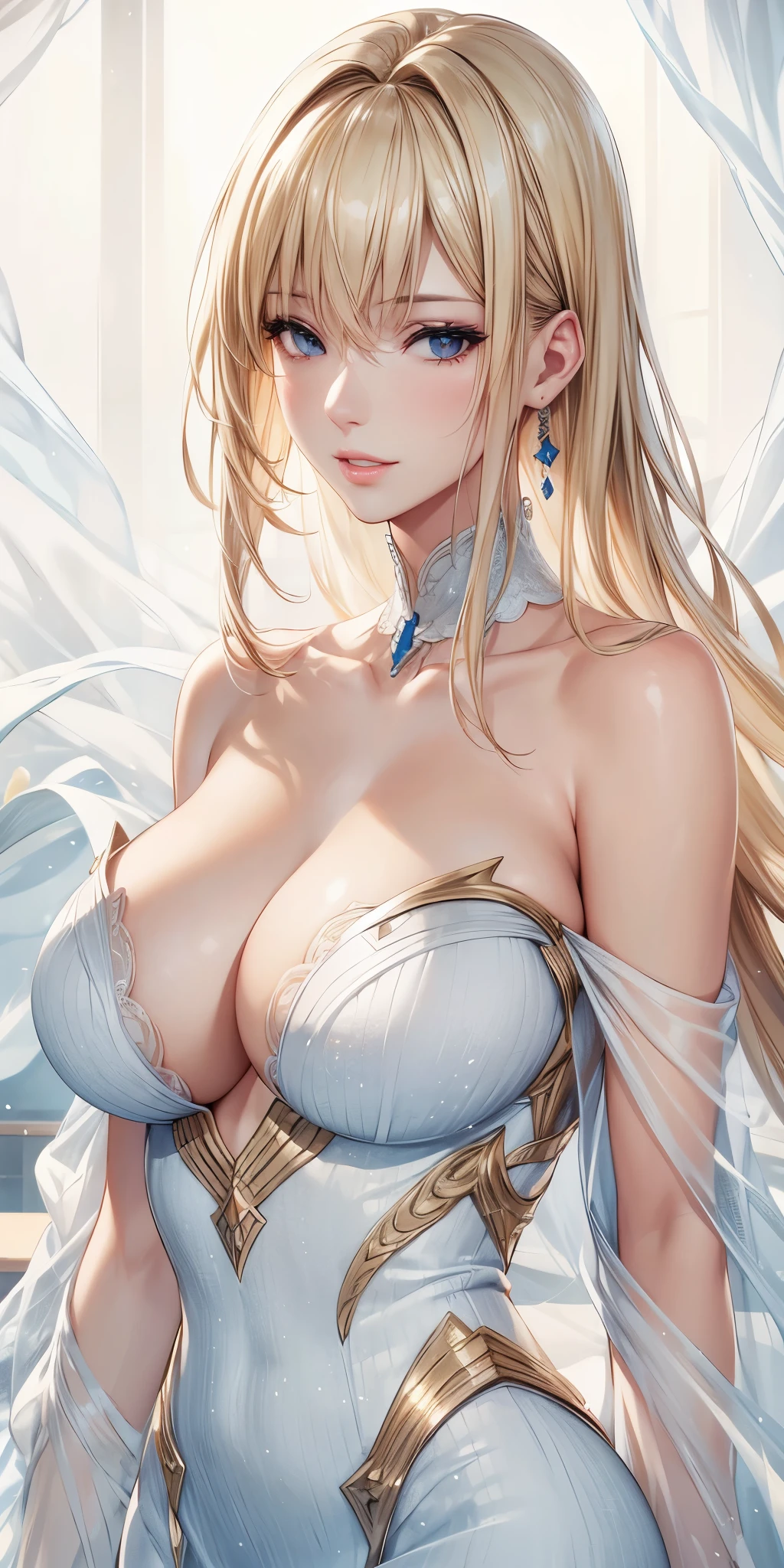 portrait realistic, blonde hair, big breast, 4k resolution, high quality cg, beautiful cg, soft light,