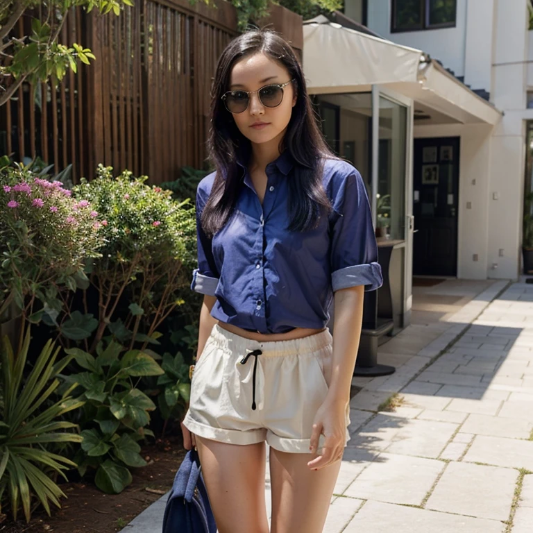 Pom Klementieff dressed in shirt and shorts