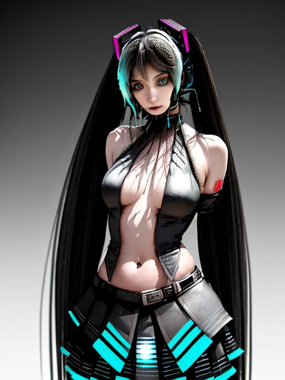 Anime, Girl, (((1girl))), (((Waifu, VOCALOID, Miku Hatsune Waifu))), What(((Long Hair, Twintails Hair))), ((Cyan Eyes eyes:1.3, Upturned Eyes: 1, Perfect Eyes, Beautiful Detailed Eyes, Gradient eyes: 1, Finely Detailed Beautiful Eyes: 1, Symmetrical Eyes: 1, Big Highlight On Eyes: 1.2)), (Detailed Body, (Detailed Face)), Face Close-up, Facing Front, Facing Camera, Young, (Best Quality), Shirt, Loose Skirt, Modest Clothing, Skin Covered, High Resolution, Sharp Focus, Ultra Detailed, Extremely Detailed, Extremely High Quality Artwork, (Realistic, Photorealistic: 1.37), 8k_Wallpaper, (Extremely Detailed CG 8k), (Very Fine 8K CG), ((Hyper Super Ultra Detailed Perfect Piece)), (((Flawlessmasterpiece))), Illustration, Vibrant Colors, (Intricate), High Contrast, Selective Lighting, Double Exposure, HDR (High Dynamic Range), Post-processing, Background Blur, Inky Shadows, Darker Shadows, Thick Shadows, High Quality Shadows, high detail, realistic, Cinematic Light, sidelighting, Lens Flare, Ray tracing, sharp focus,