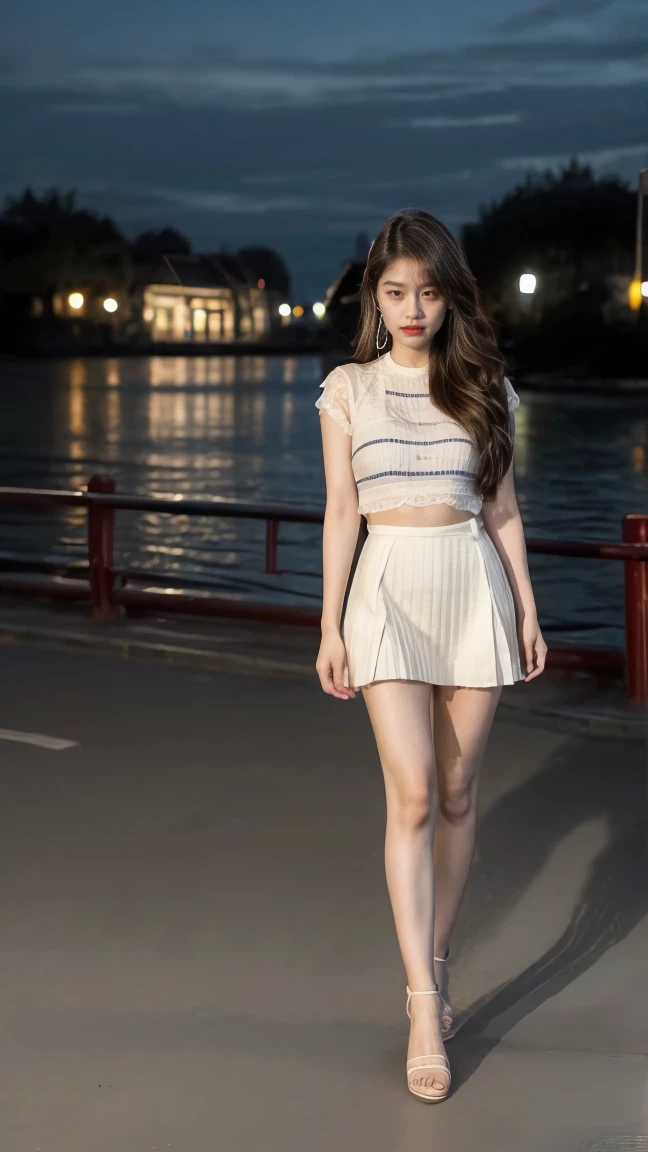 ((Skirt twisting))、pantie shot、school uniform consisting of a open white short-sleeved shirt and grey cotton drill mini skirt, sexy butt, K-pop idols、Highly detailed white skin、Beautie、One young girl, Indonesian girl、20-years old、Brown long windy wavy hair、middlebreasts、perfectly proportions、In amusement parks、Skirt grabbing poses are free, showing white panties to the viewer, butt up, back pose, kneeling, back shot, lifting skirt, ((clearly see your beautiful butt)), blue sky, ((from below:1.3)), looking over shoulder