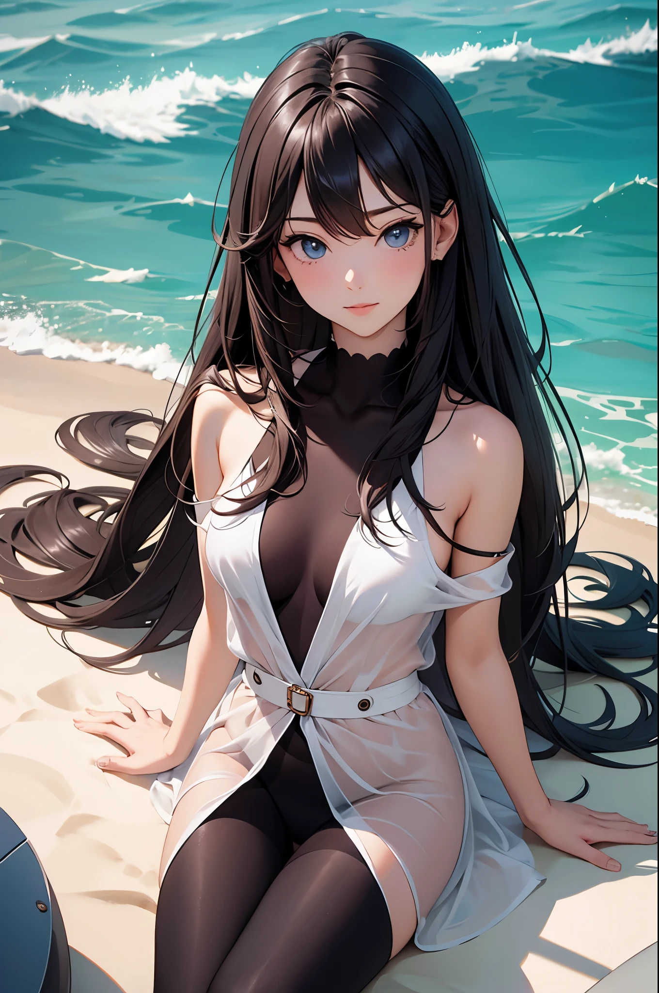 a sexy woman, (best quality), (masterpiece), (1girl), slim, anime, tall, (lay down), (flat chested), (see through clothes), (view from above)
