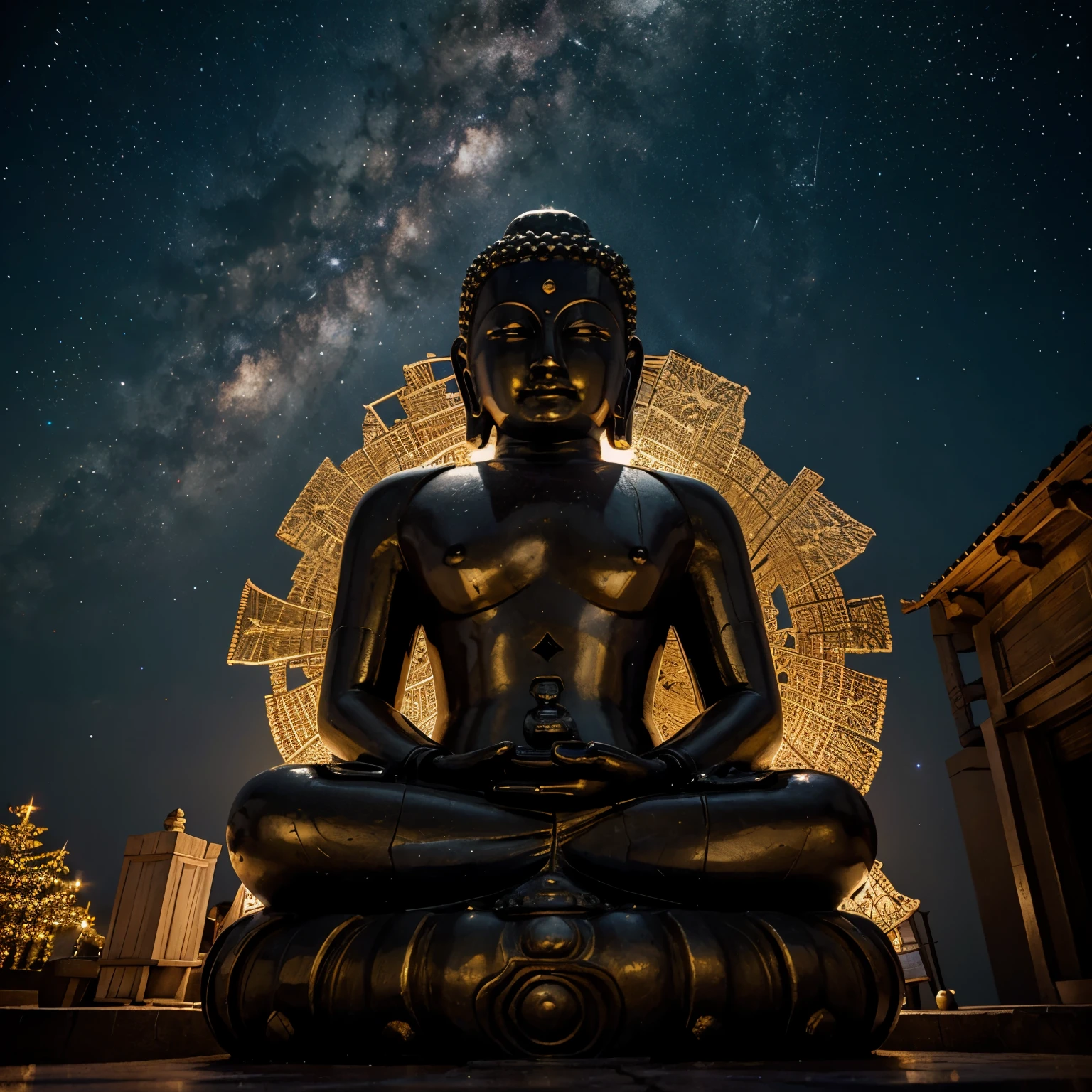 Heaven, moving stars, space, Buddha statue, third eye